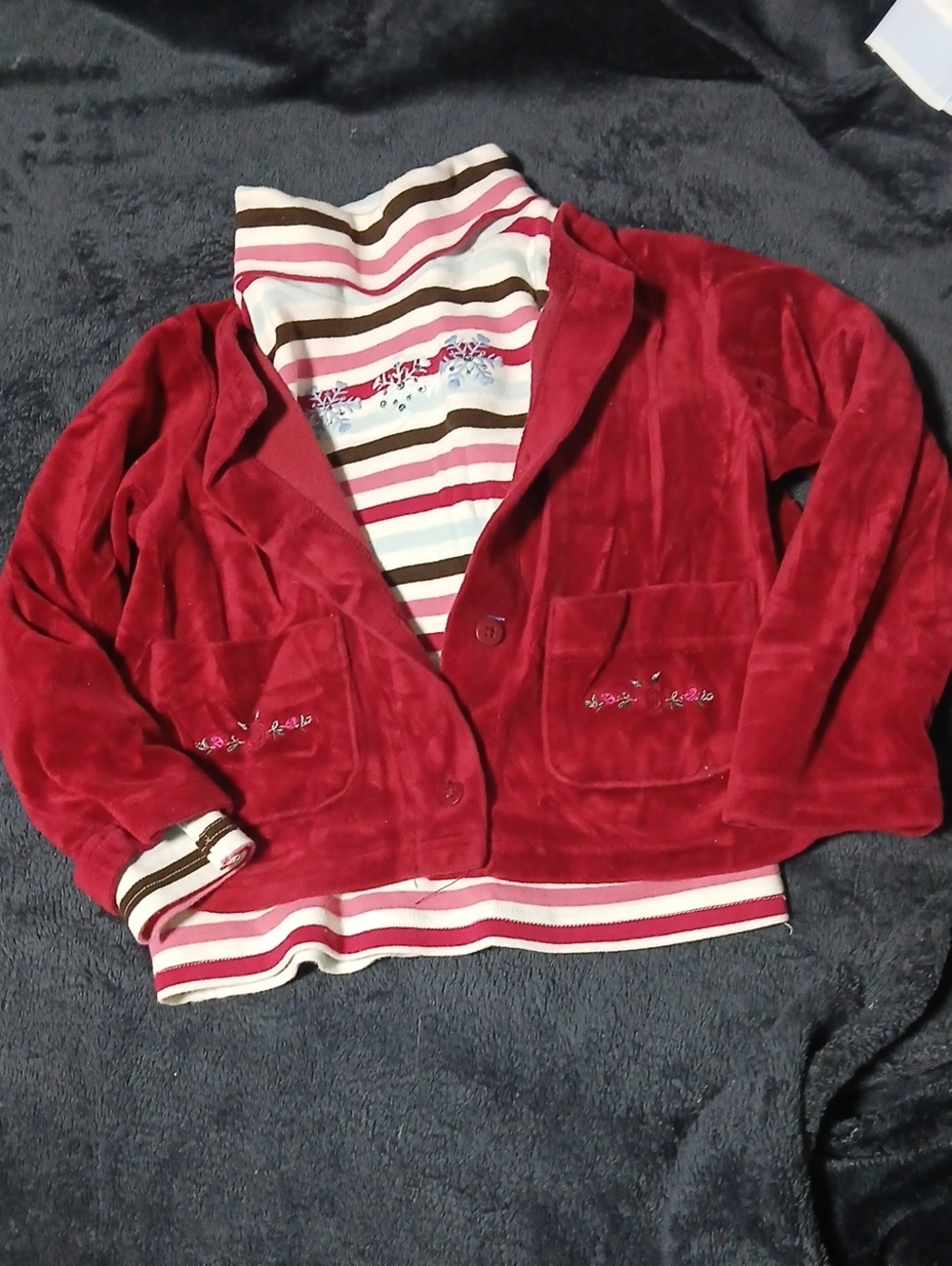Gymboree Red Velvet Blazer with Striped Knit Turtleneck
